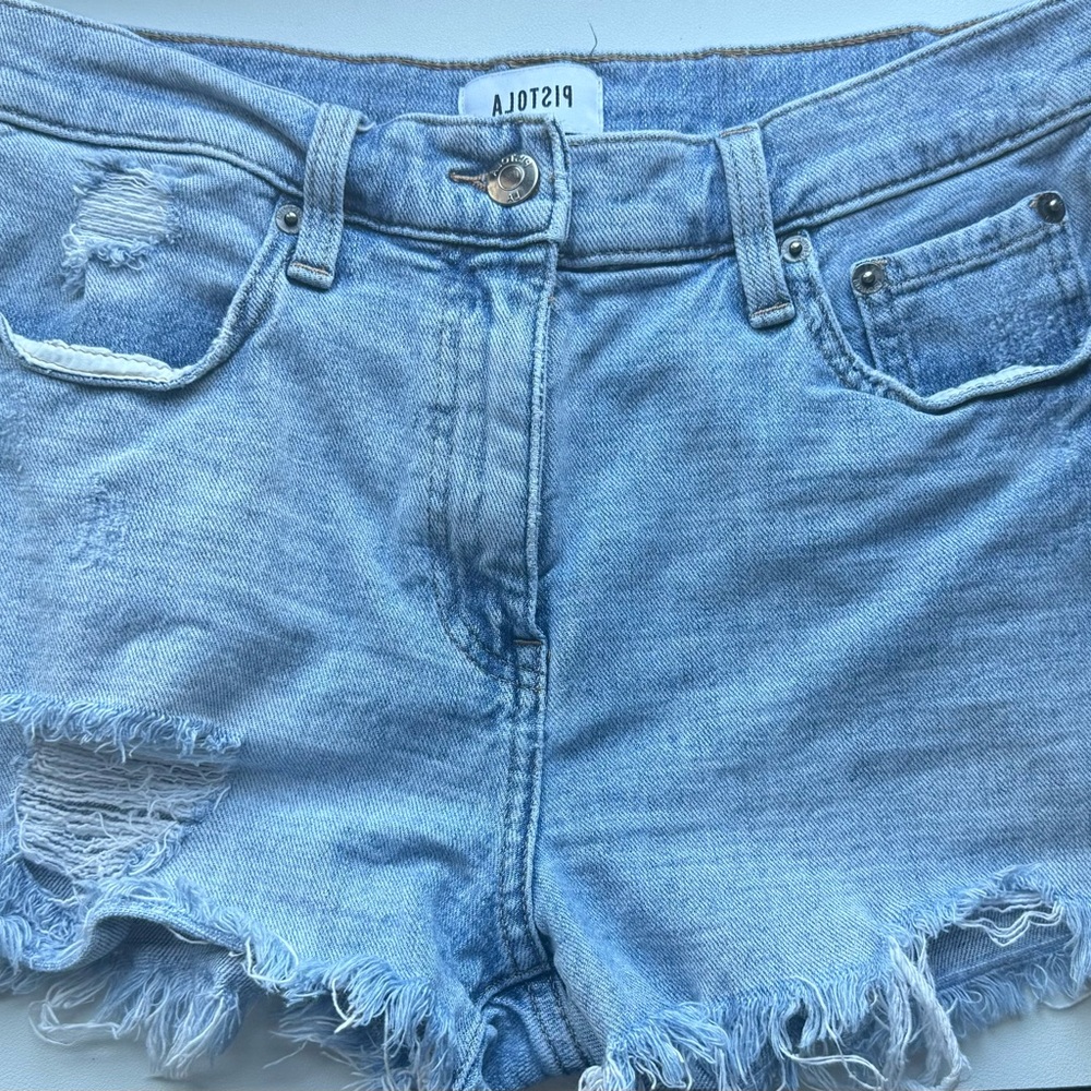 pistola Light Blue Distressed Denim Cutoff Shorts